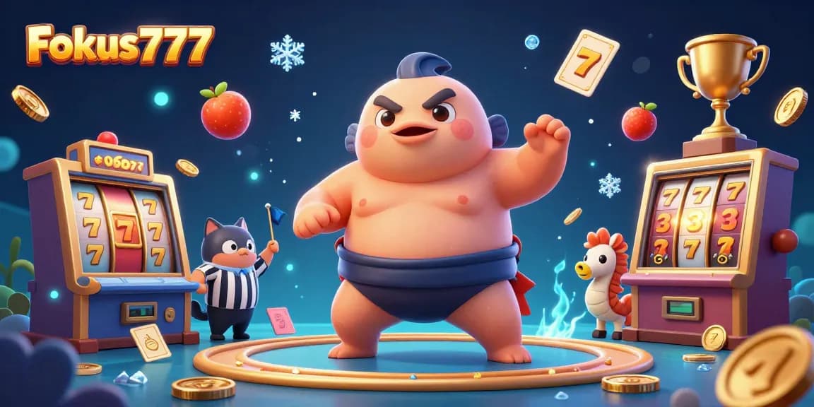 Experience thrilling gaming at Fokus777 with a vibrant 3D-slot machine atmosphere and animated characters.