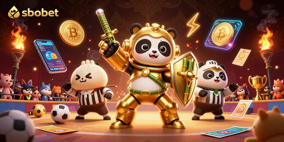 Simplify your bets at sbobet with thrilling sports betting action surrounded by vibrant character illustrations.
