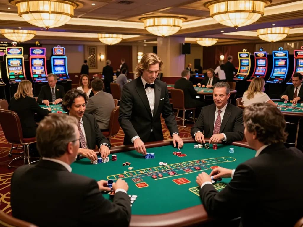 The casinosscope highlights an exhilarating blackjack game in an upscale casino with engaged players and dynamic atmosphere.