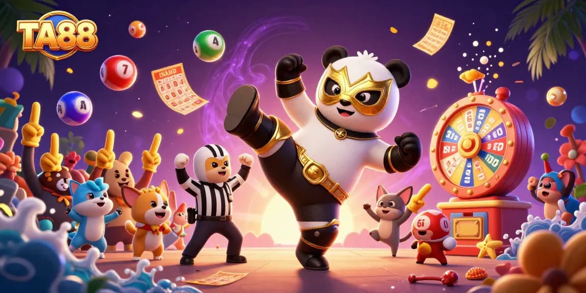 TA88 showcases thrilling luck with colorful lottery elements and energetic animal characters.