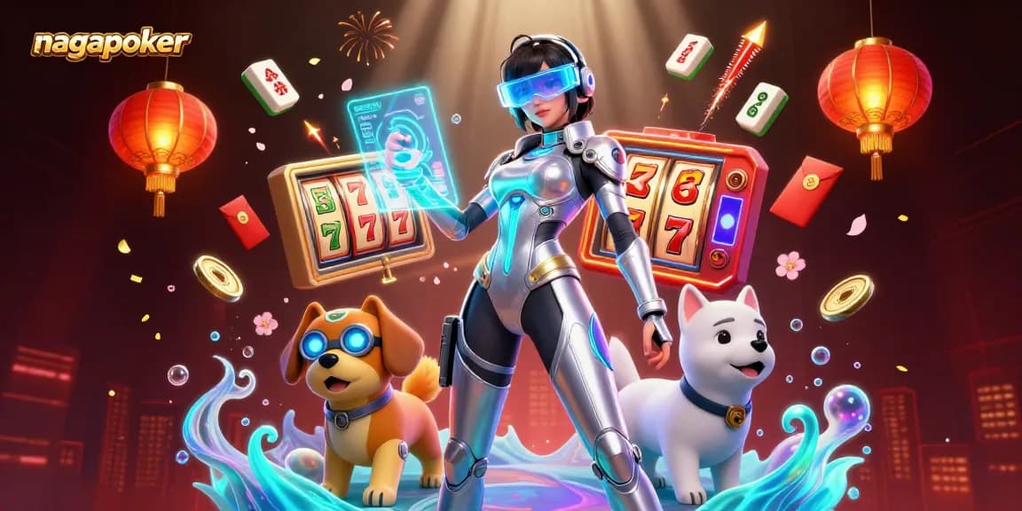 Experience exhilarating wins with nagapoker's vibrant slots, showcasing a dynamic 3D casino scene.