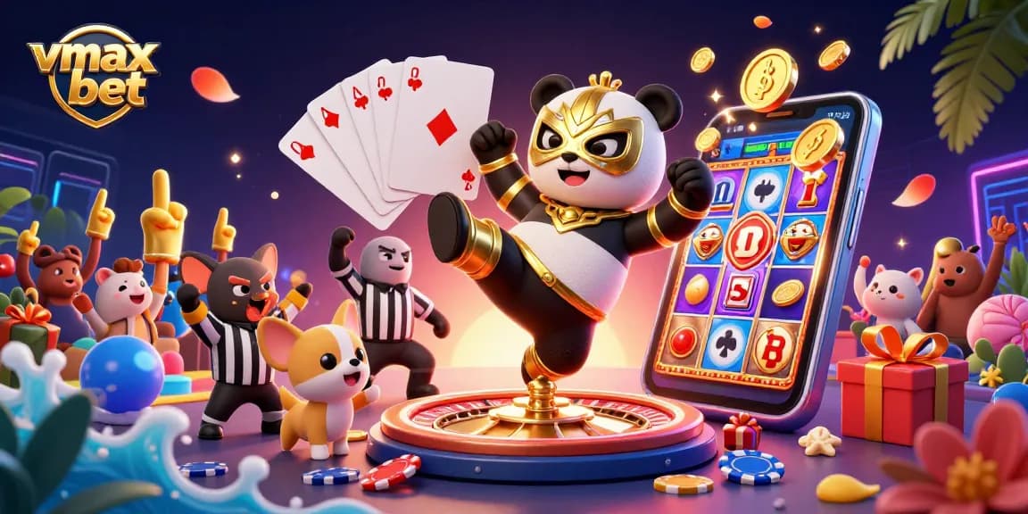 Experience exhilarating gameplay with vmax bet, featuring a dynamic scene of exciting casino action and vibrant characters.