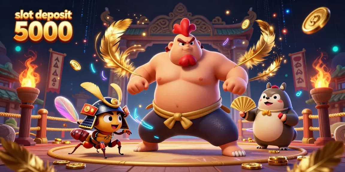 Berpartisipasi dalam permainan slot deposit 5000 dengan karakter unik seperti ayam sumo dan kriket samurai!
