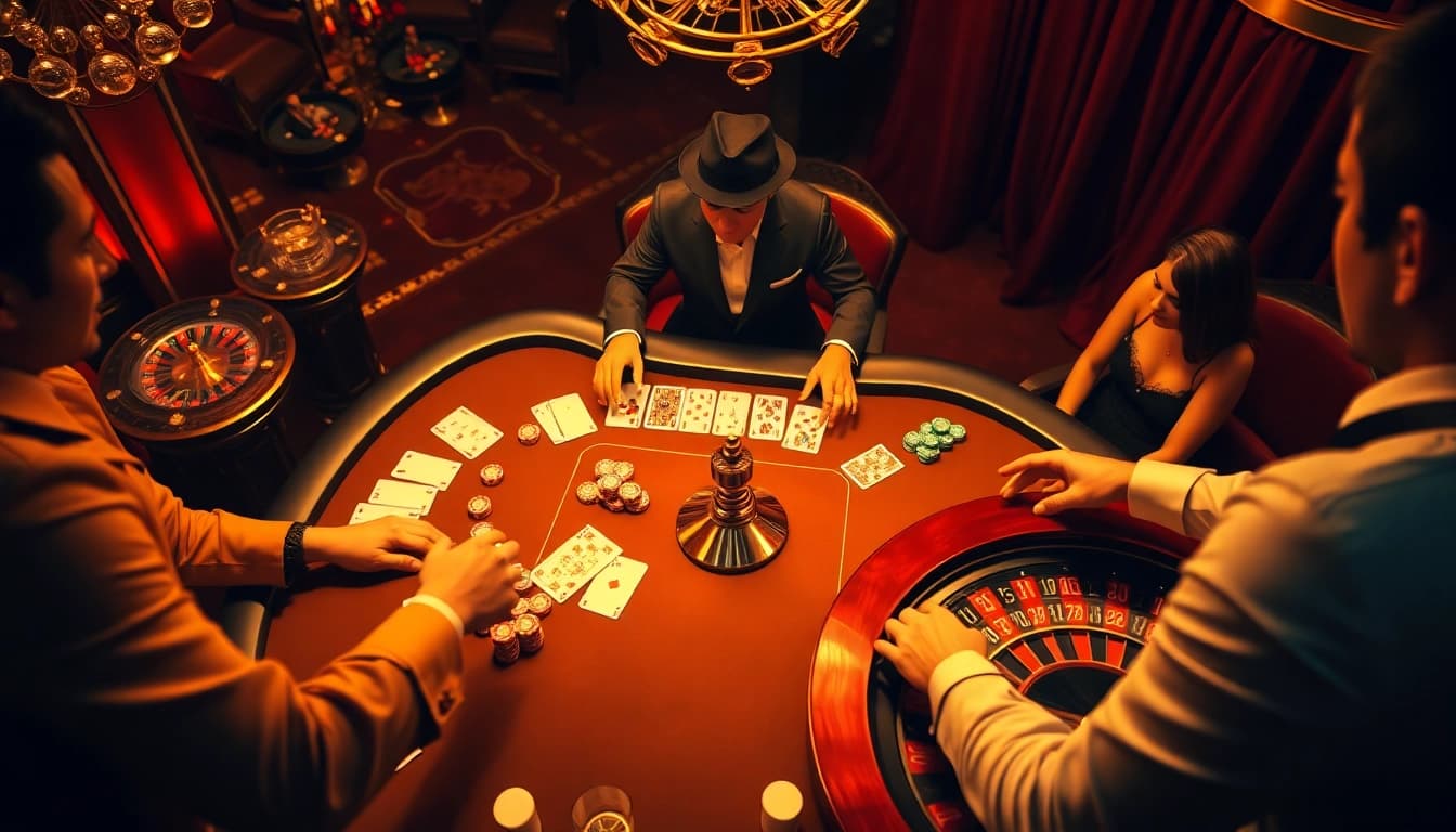 Exciting players at a luxurious casino table exemplifying vua99 betting strategies.