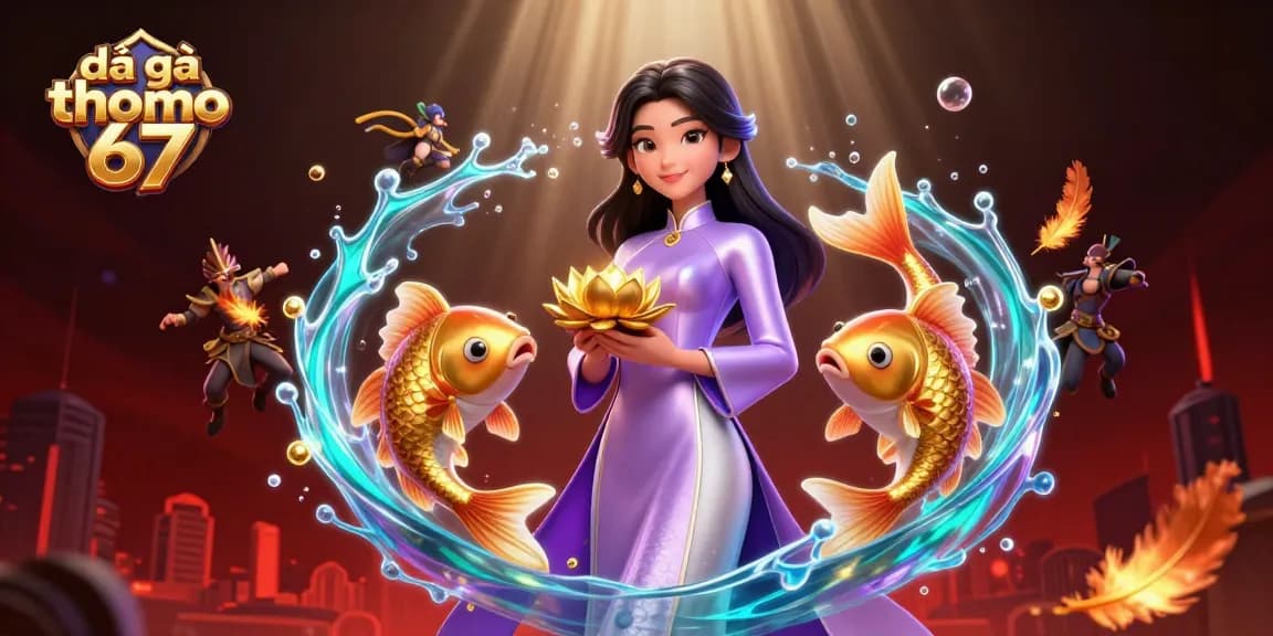 Experience the thrill of betting on đá gà thomo 67 with dynamic imagery of warrior elements and glowing effects.