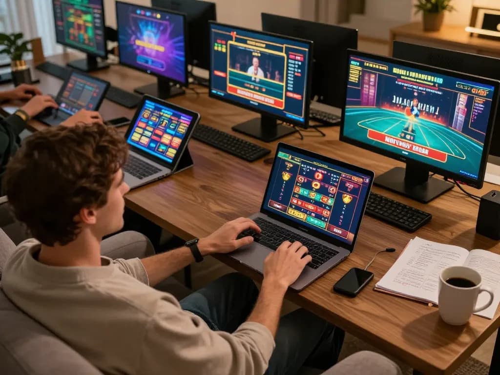 Engaging online gaming on a laptop showing gameradar gameplay in a cozy home environment