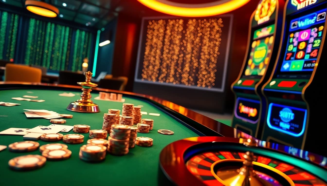 Experience the thrill of winning big at https://mk8th.net/ with our vibrant casino scene featuring poker chips and a roulette wheel.