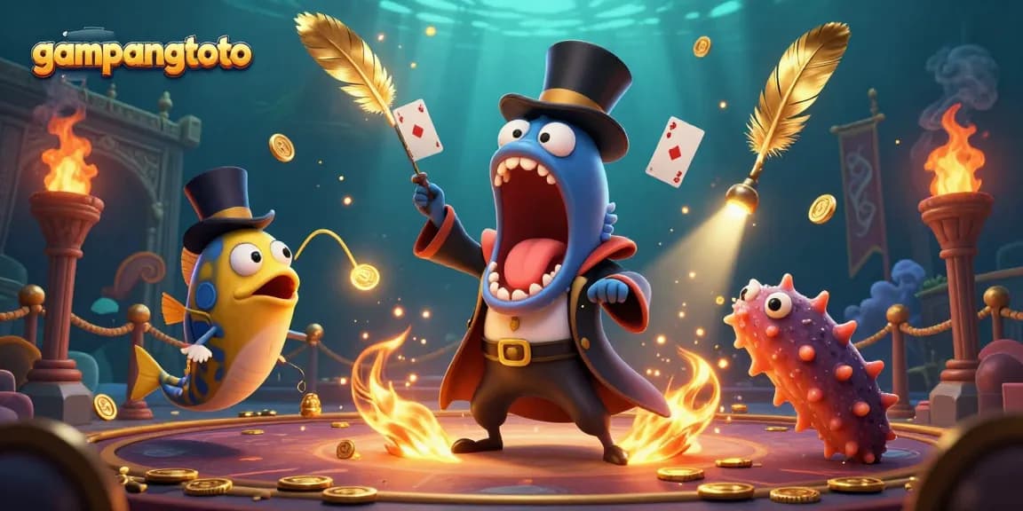 Experience exciting card tricks with gokken at GampangToto in this vibrant underwater scene.