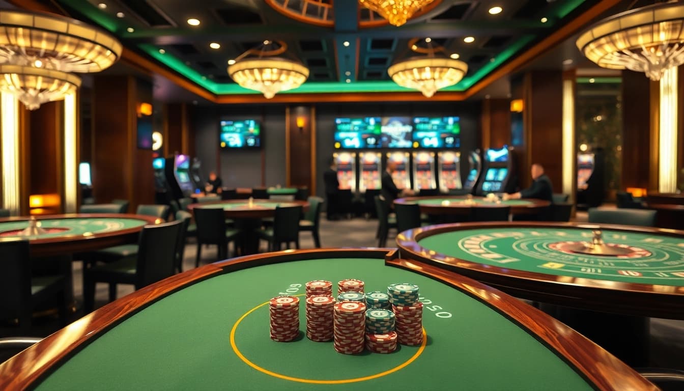 Experience thrilling risks at home jl55 with live blackjack and roulette tables in a luxurious casino setting.