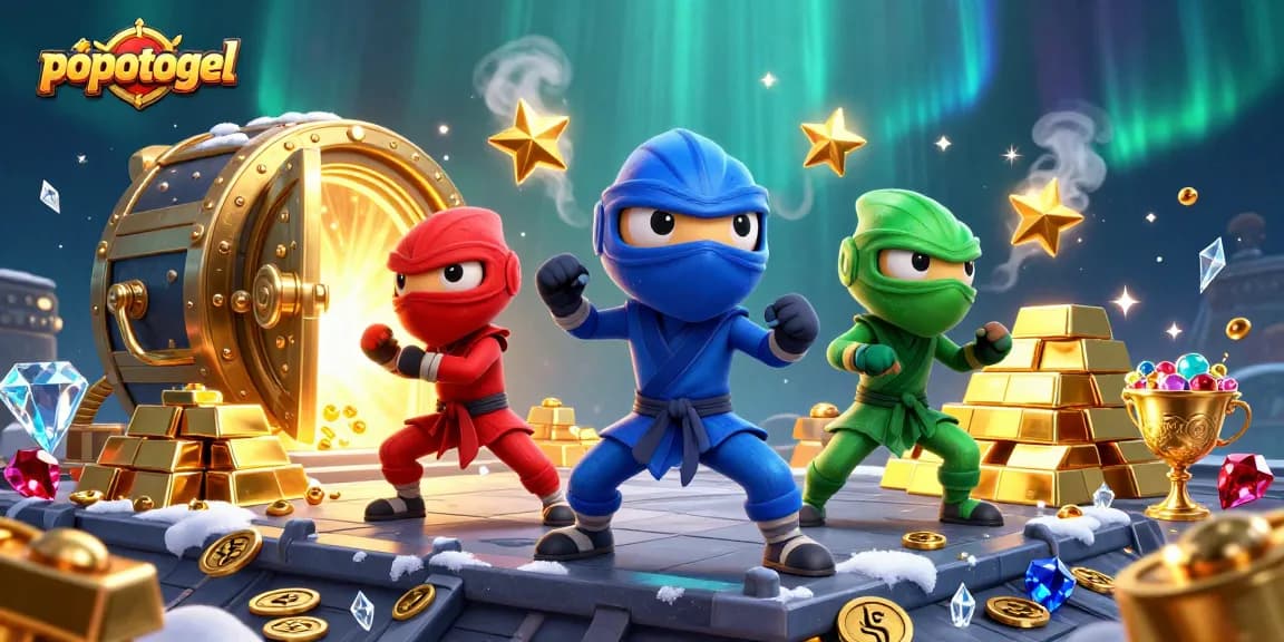 Experience popotogel with a thrilling 3D illustration of ninja chameleons in action.