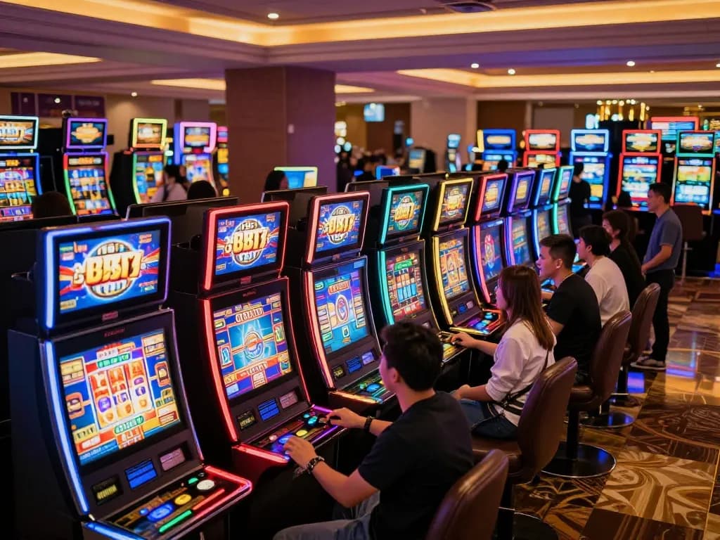Players enjoying Slot88 gaming experience at vibrant casino slot machine area