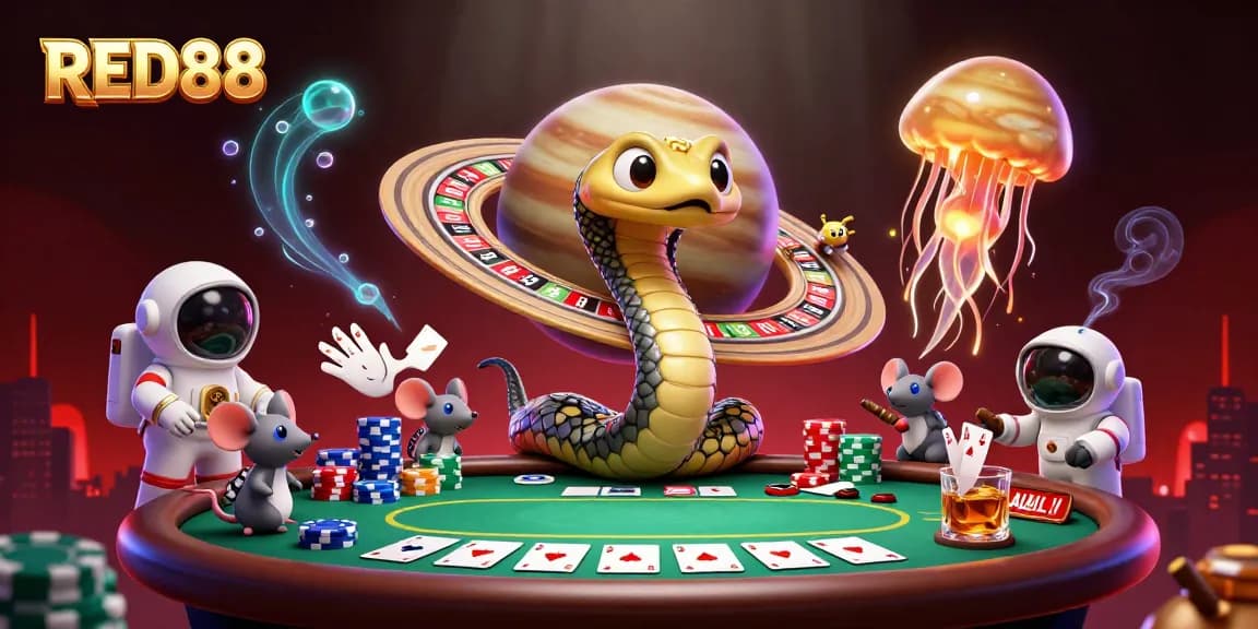 Betting at RED88's cosmic casino with dynamic casino elements and vibrant atmosphere.