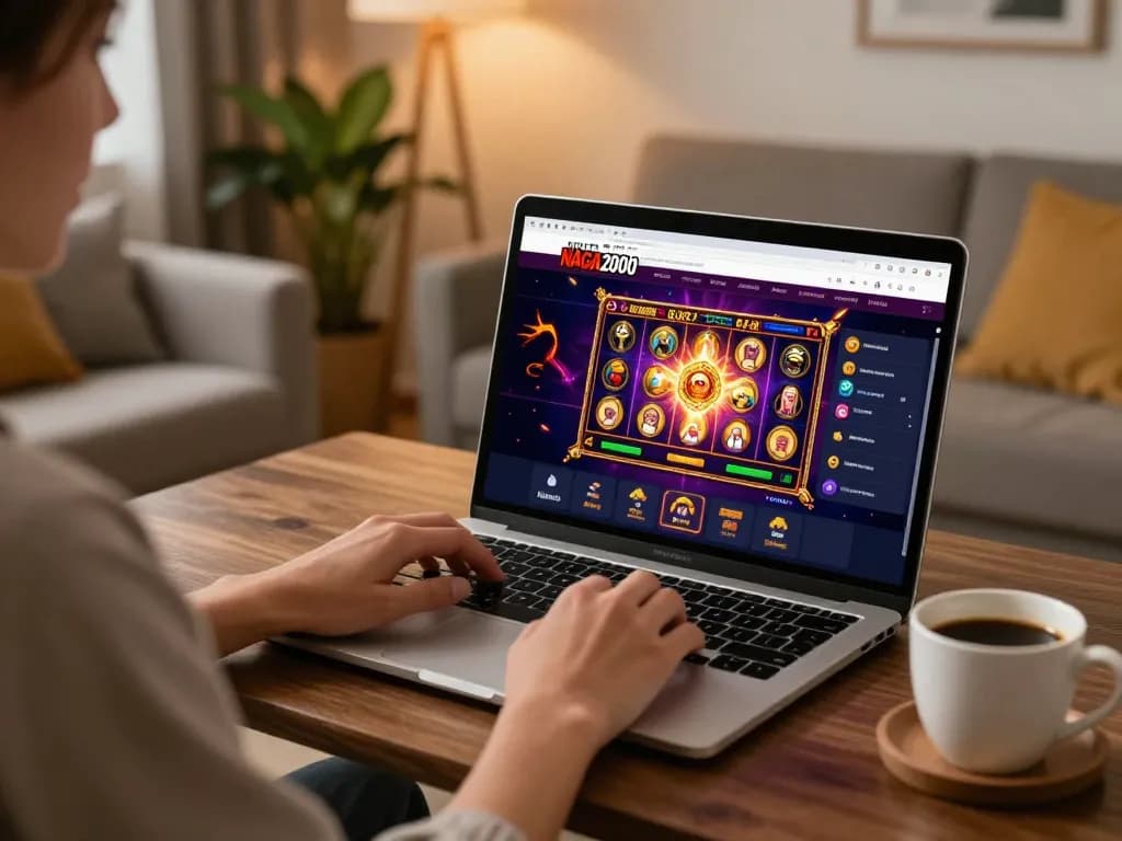 NAGA2000 player engaging in dynamic online slot gameplay from a cozy home setup.