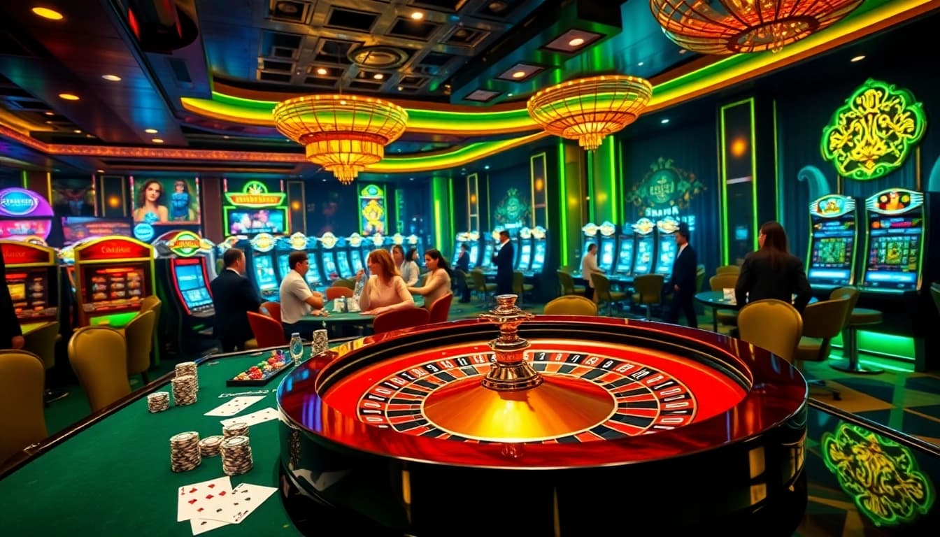 Experience the thrill of betting at the luxurious casino of 555win with roulette tables and slot machines.