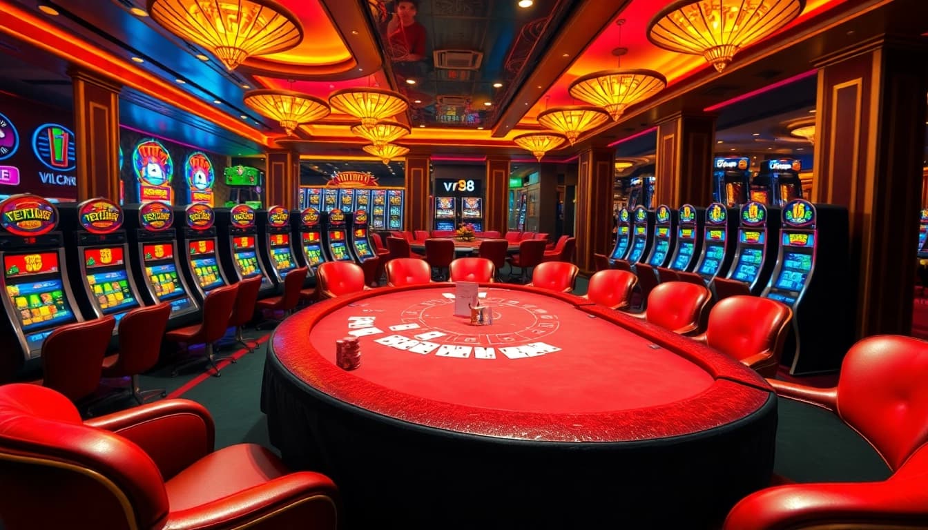 Exciting poker game scene at vt88 casino with vibrant chips and winning cards.