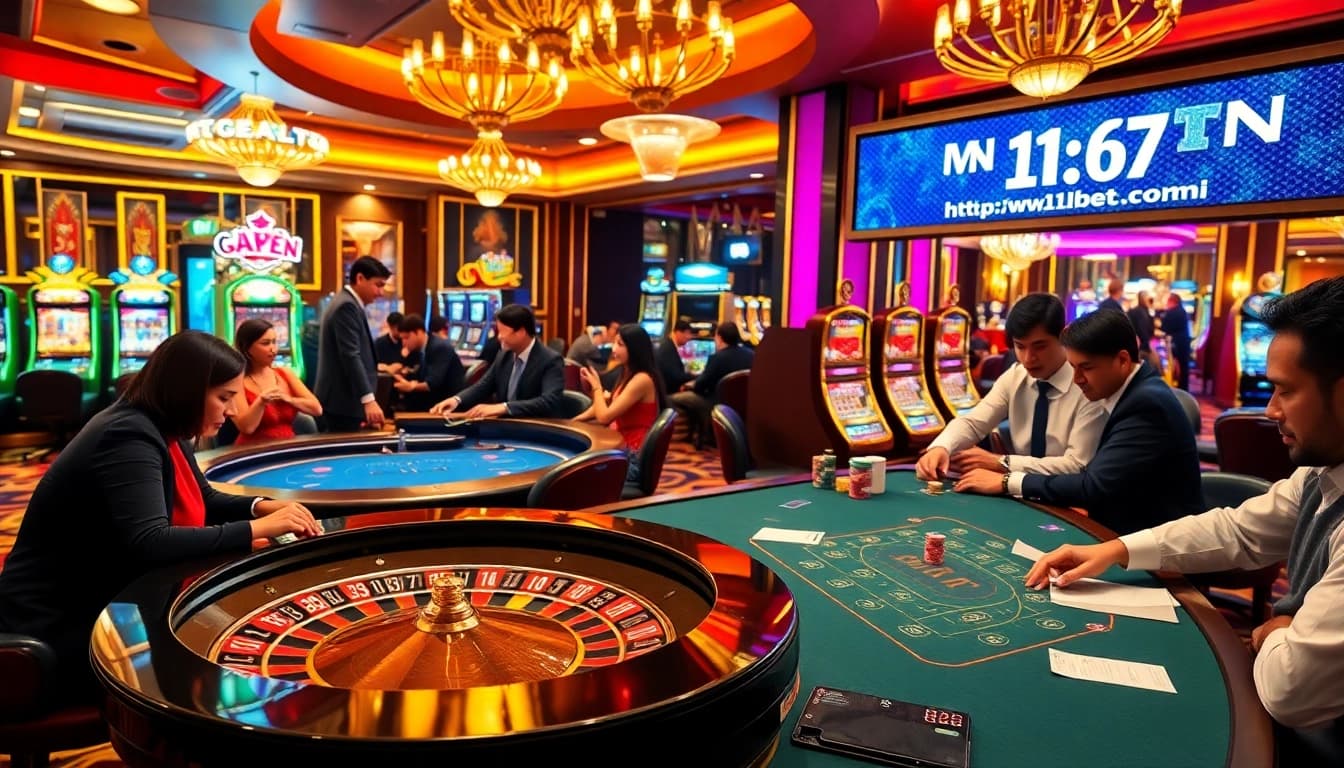 Experience the excitement of gambling at https://11betn.com/ with luxury casino visuals featuring vibrant tables and games.