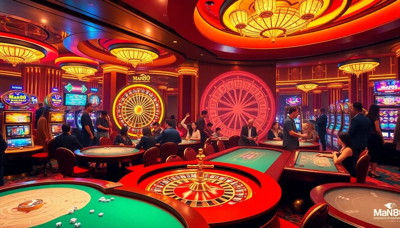 Engage in thrilling gameplay at the Man88 casino with vibrant tables, exciting players and high-stakes action.