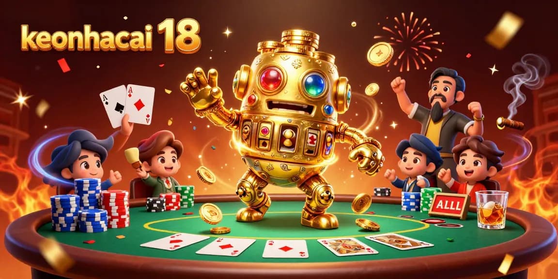 Engage with keonhacai 18 in a vibrant casino scene showcasing poker strategy and dynamic gaming elements.