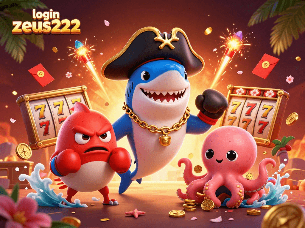 Spin to win with login zeus222 as playful pirate characters enjoy vibrant casino elements.