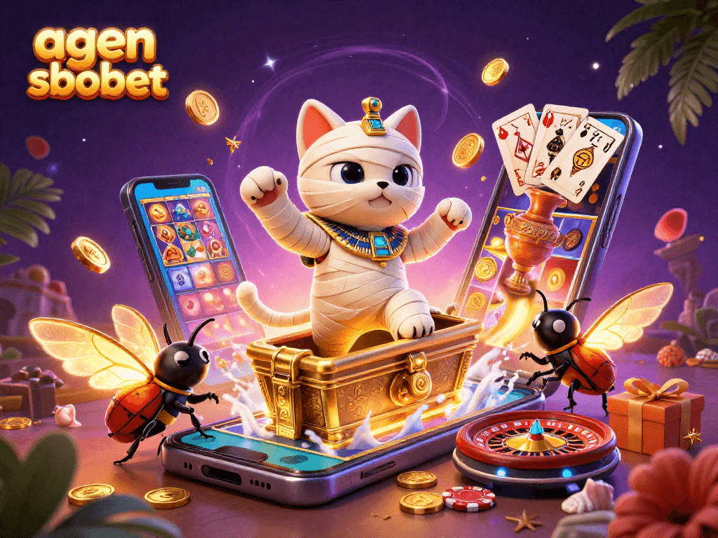Engage in thrilling gameplay at agen sbobet with dynamic 3D casino illustration showcasing exciting elements.