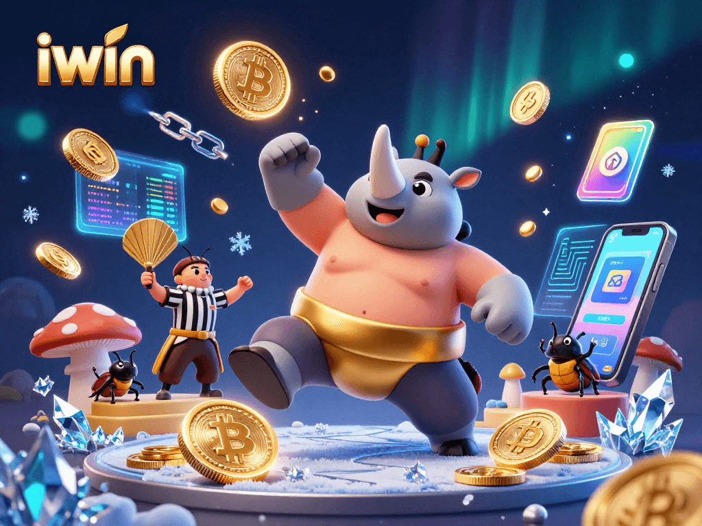 iwin presents a dynamic 3D illustration with a beetle champion and crypto elements in action