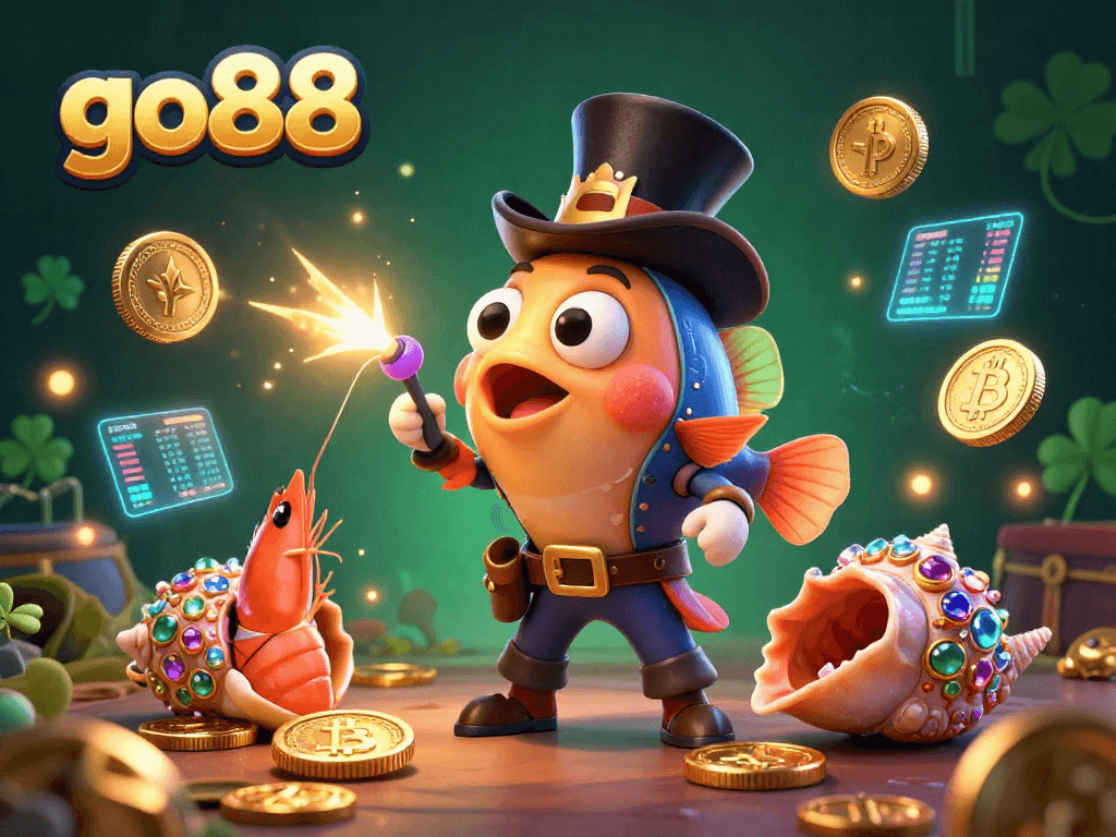 Experience the excitement of go88 with a vibrant underwater casino scene featuring dynamic characters and crypto elements.