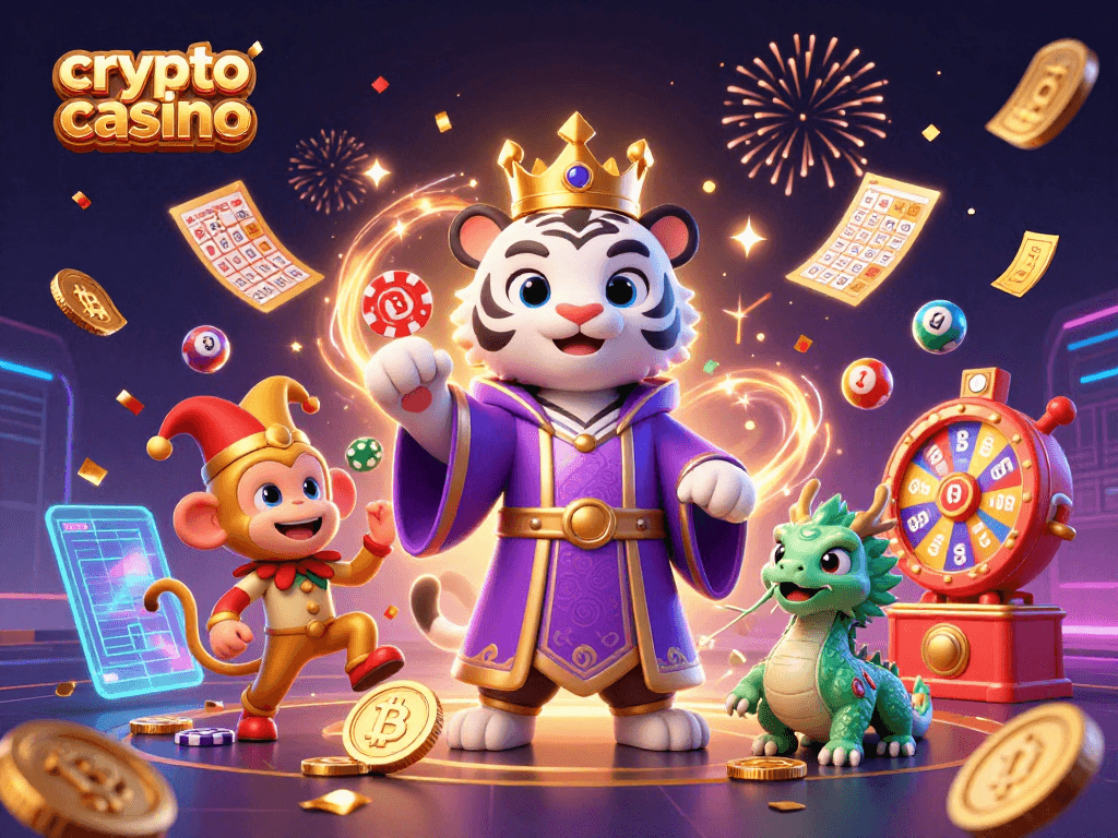 Engaging scene at a crypto casino featuring animated characters and vibrant game elements.