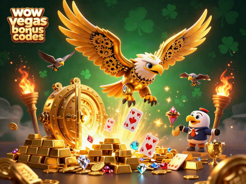 Win big with WOW Vegas bonus codes and gold coins in this thrilling casino scene.