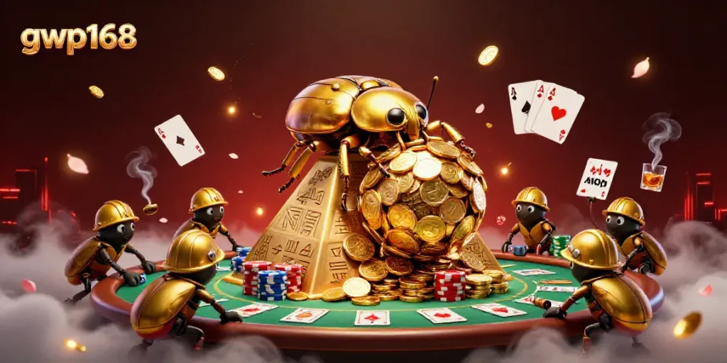 GWP168 menghadirkan suasana slot online dengan karakter skulptur unik dan elemen kasino yang memukau.