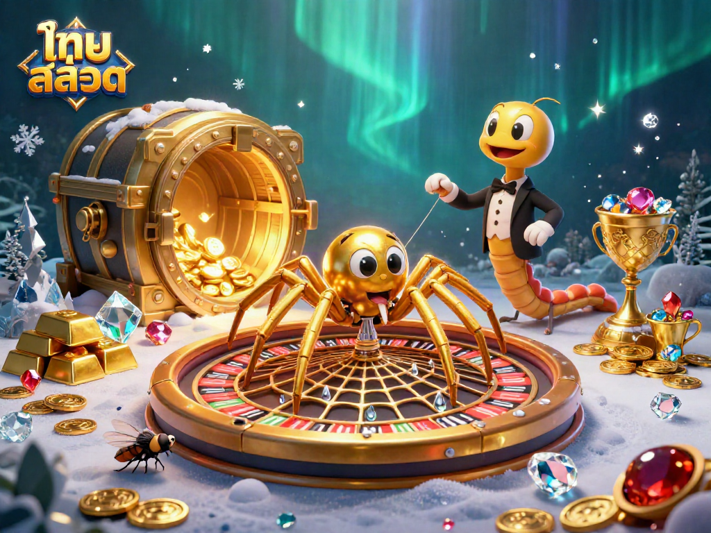 Engage in ไทย สล็อต as a fly nervously places bets at a roulette-style web spun by a golden spider.
