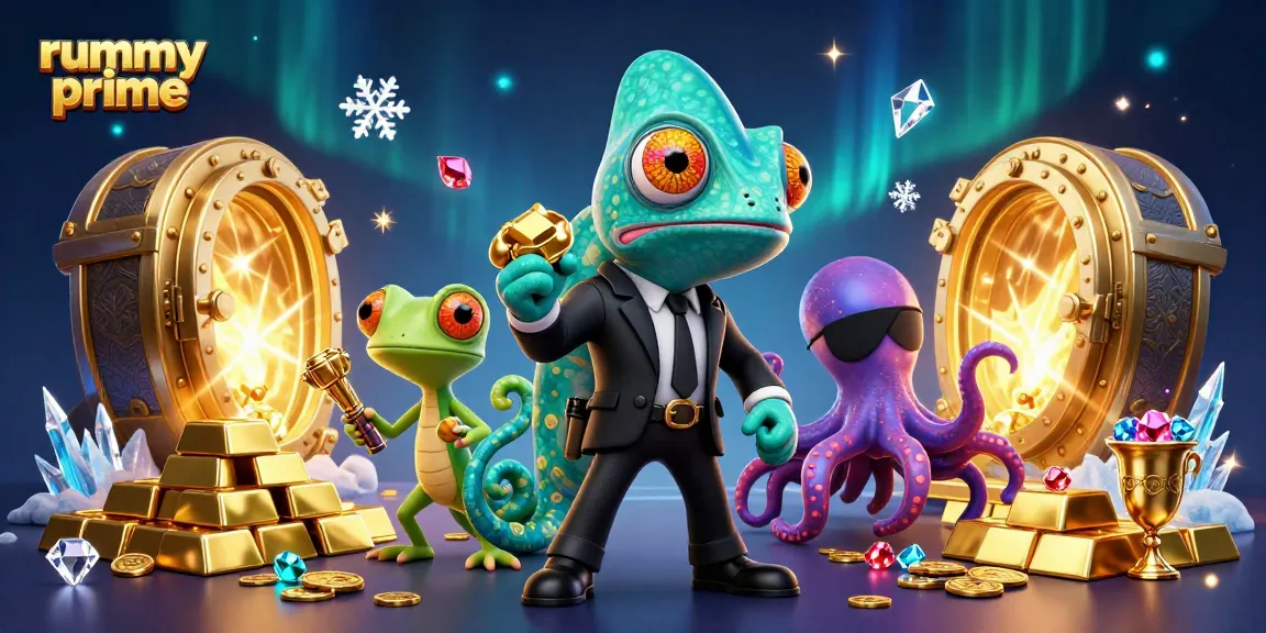 Experience the thrill of rummy prime with a vibrant 3D illustration featuring card gameplay elements and dynamic characters.