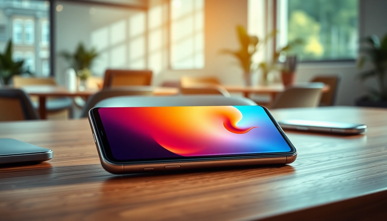 The Samsung Galaxy S8 smartphone with a vibrant screen on a stylish desk, symbolizing modern technology.