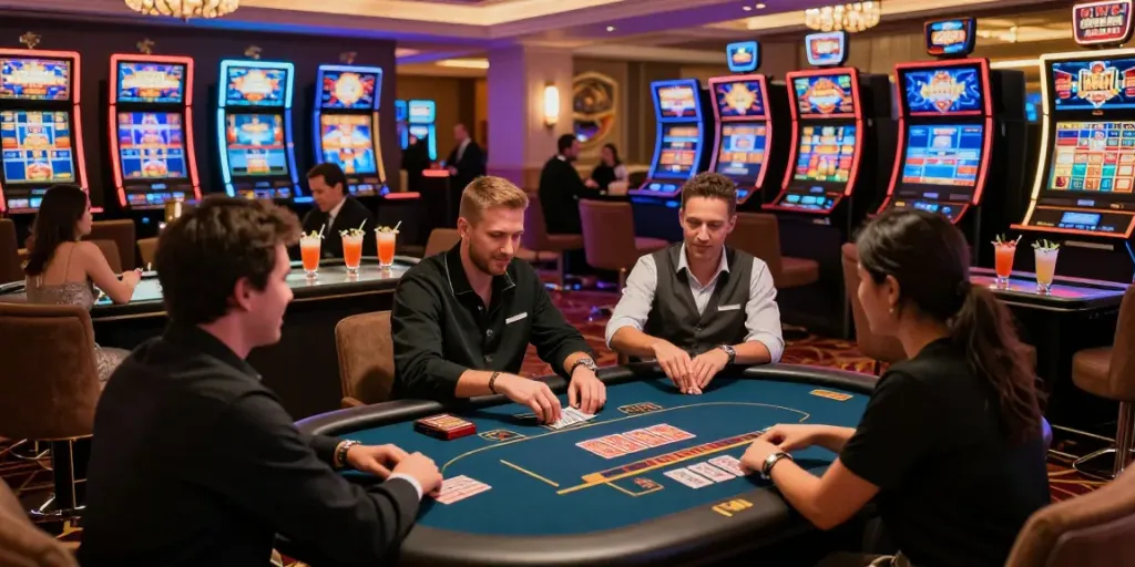 Elegant online casino experience showcasing nejlepsi online casino with players at tables and vibrant atmosphere.