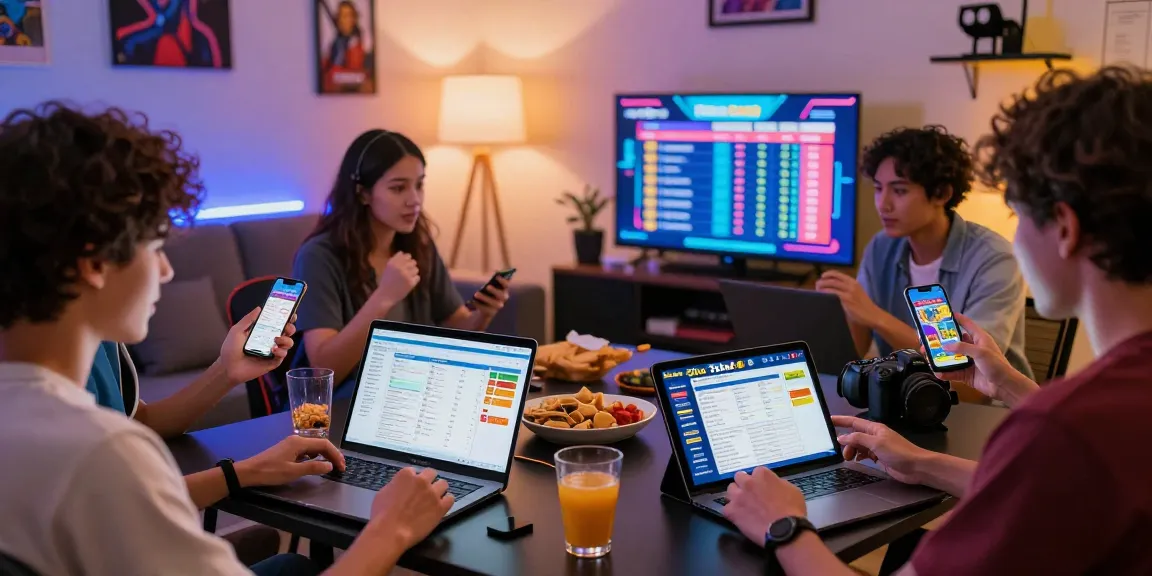 Situs Toto 4D enthusiasts engaging in a lively game strategy discussion in a dynamic home setting.