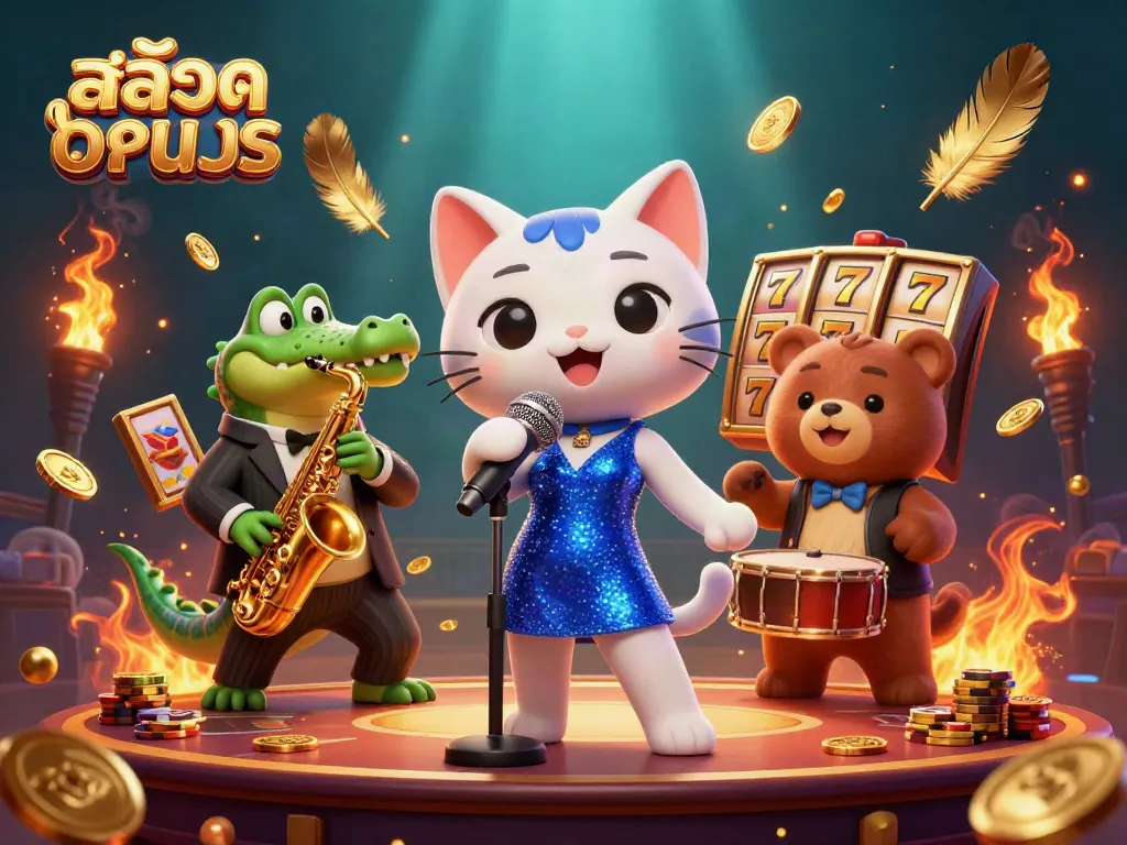 Experience the excitement of สล็อตทดลอง as you enjoy a vibrant casino scene with characters and elements.