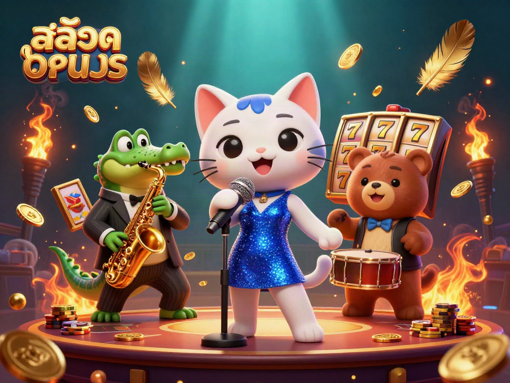 Experience the excitement of สล็อตทดลอง as you enjoy a vibrant casino scene with characters and elements.