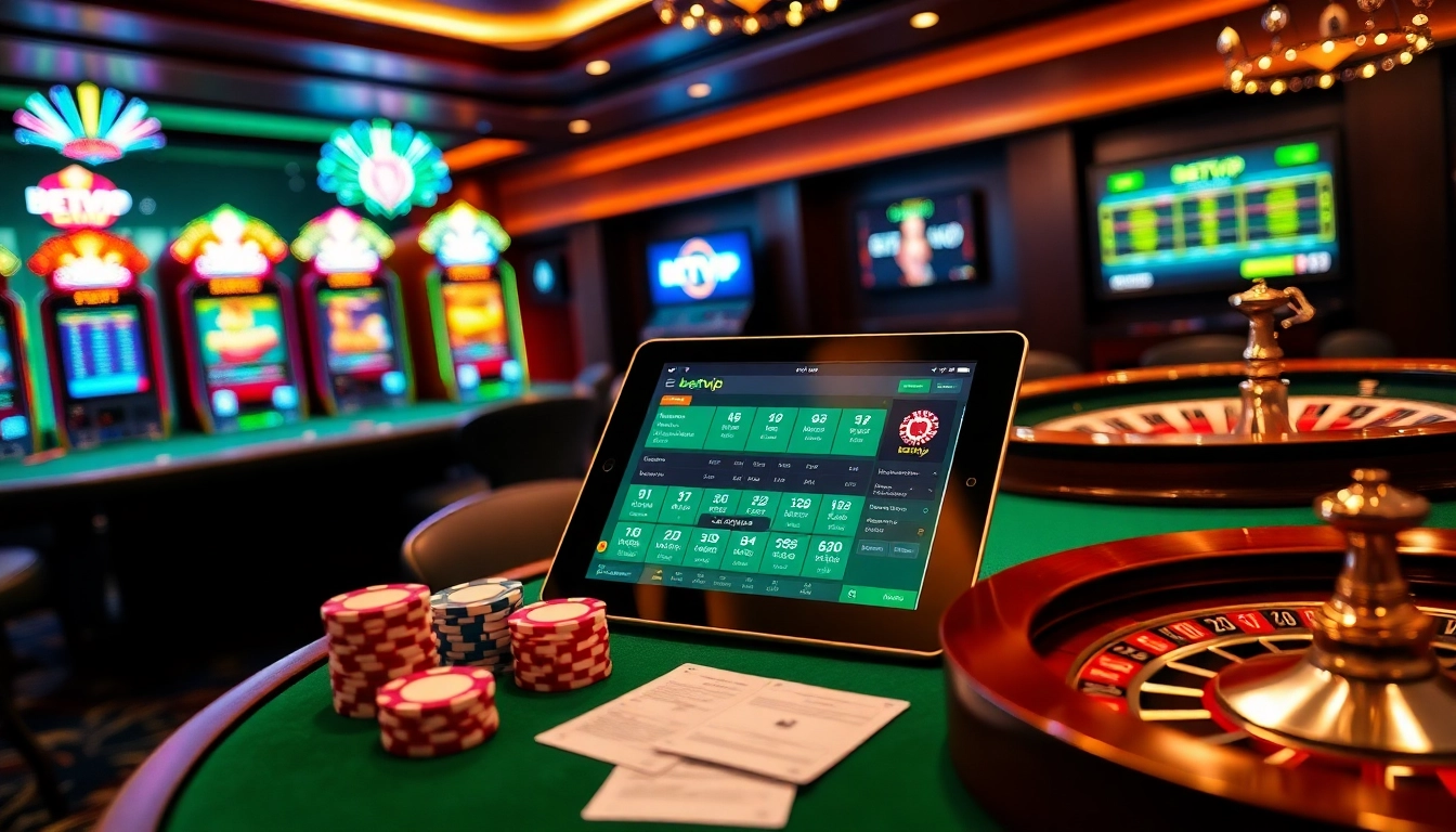Trải nghiệm sự hứng thú của ứng dụng betvip với hình ảnh casino sống động và giao diện đặt cược năng động.