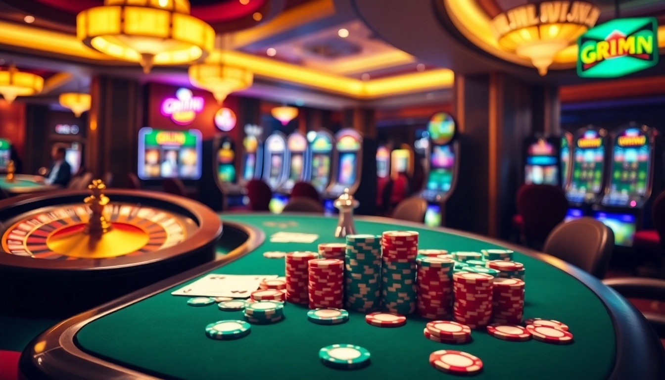 Experience luxury gambling with GEMWIN poker chips and a spinning roulette wheel.