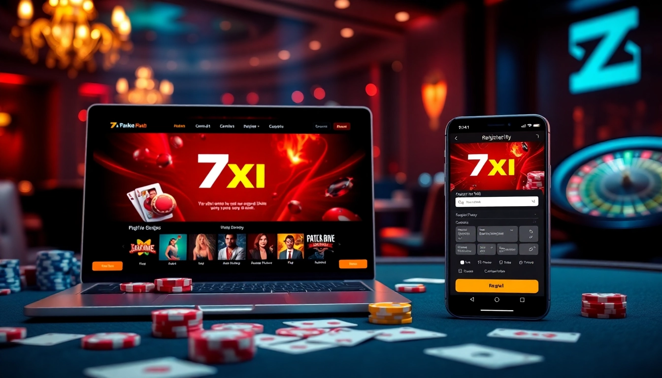 הנאה מההתרגשות של משחקים אונליין עם אפליקציית 7xl להורדה במכשירי מובייל ומחשבים ניידים, המציגה אלמנטים של פוקר וקזינו.