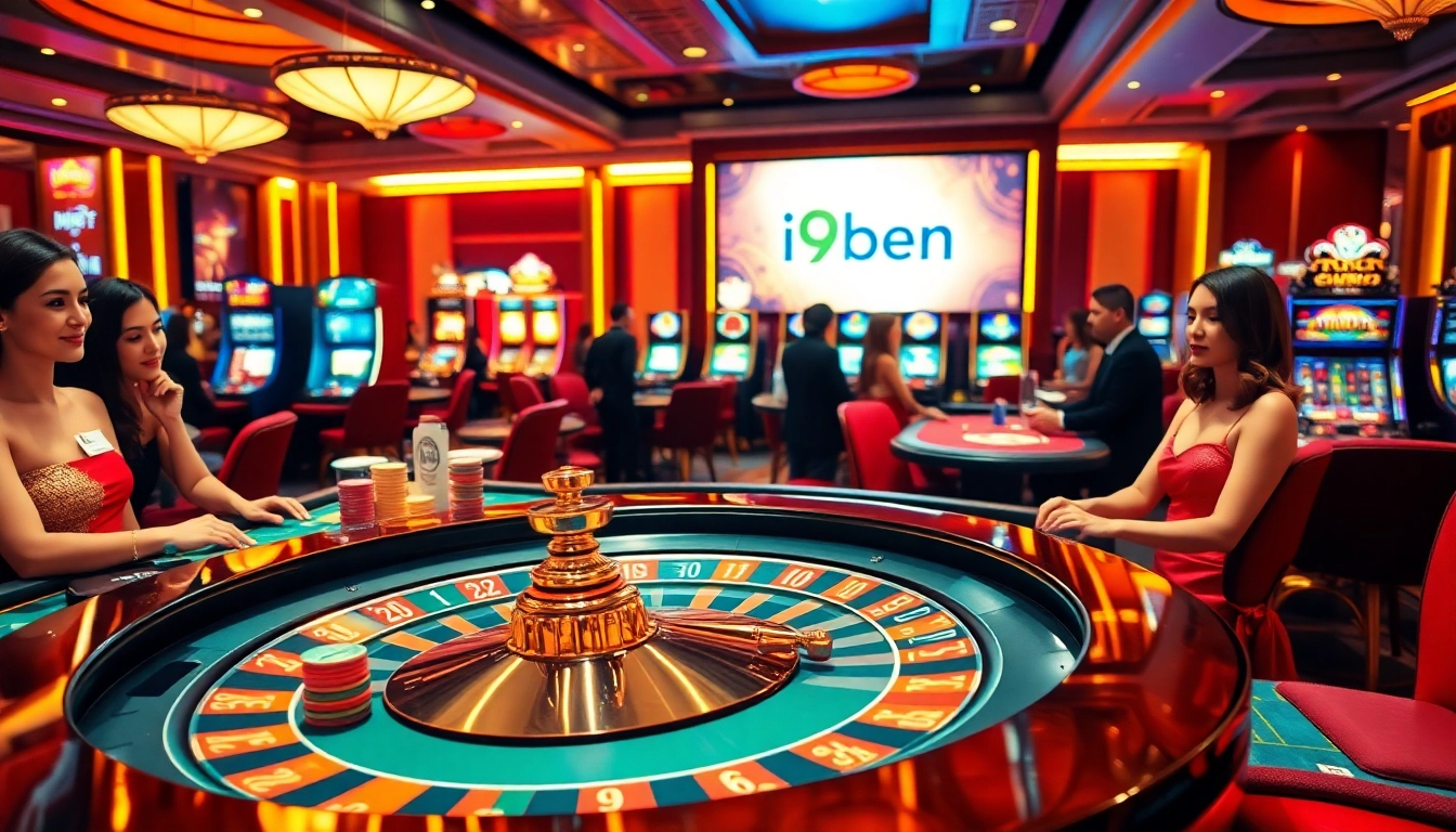 Experience the thrill of i9bet ren at a luxurious casino, featuring roulette, poker, and vibrant slot machines.
