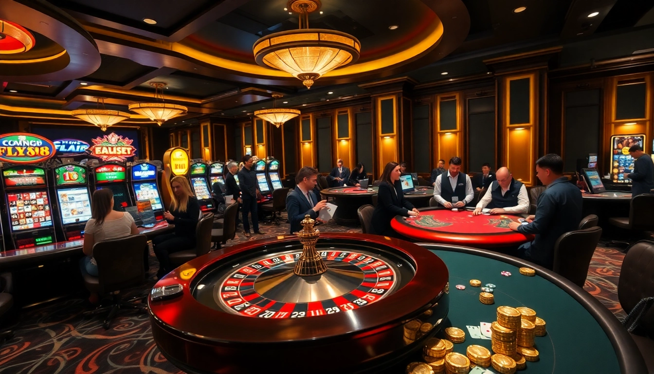 Players engaging in high-stakes roulette at FLY88 casino, showcasing excitement and luxury.