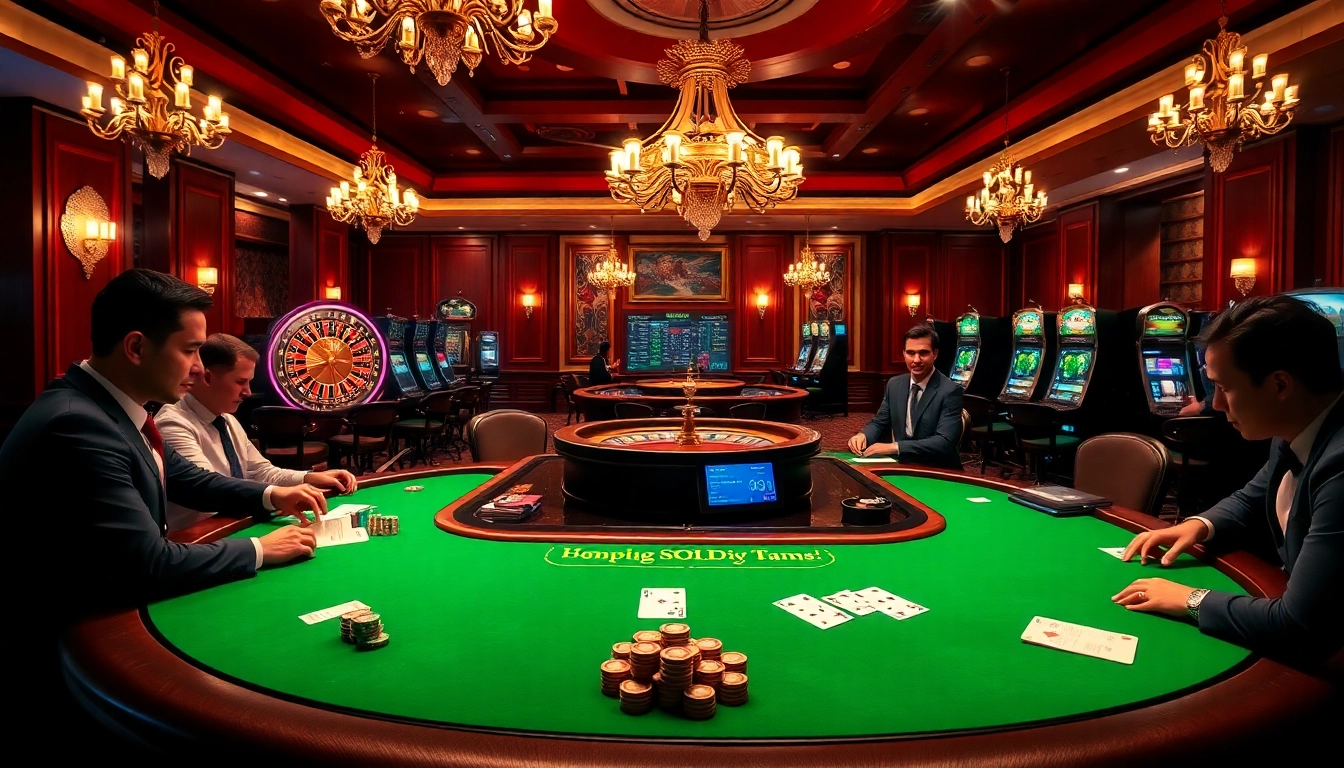 High-stakes poker action at https://xx88.day/ casino table surrounded by focused gamblers.