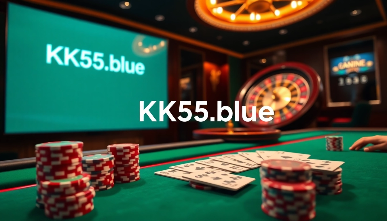 Experience the excitement of gambling at KK55.blue with vibrant casino visuals and luxurious settings.
