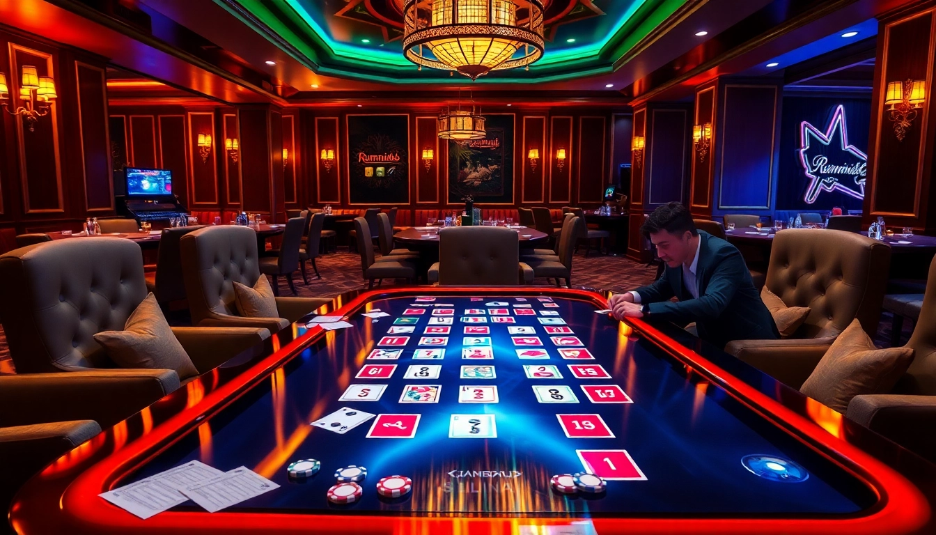 שחקנים מתכננים אסטרטגיה בקזינו תוסס תוך משחק רמיקוב אונליין לחוויית משחק מרתקת.