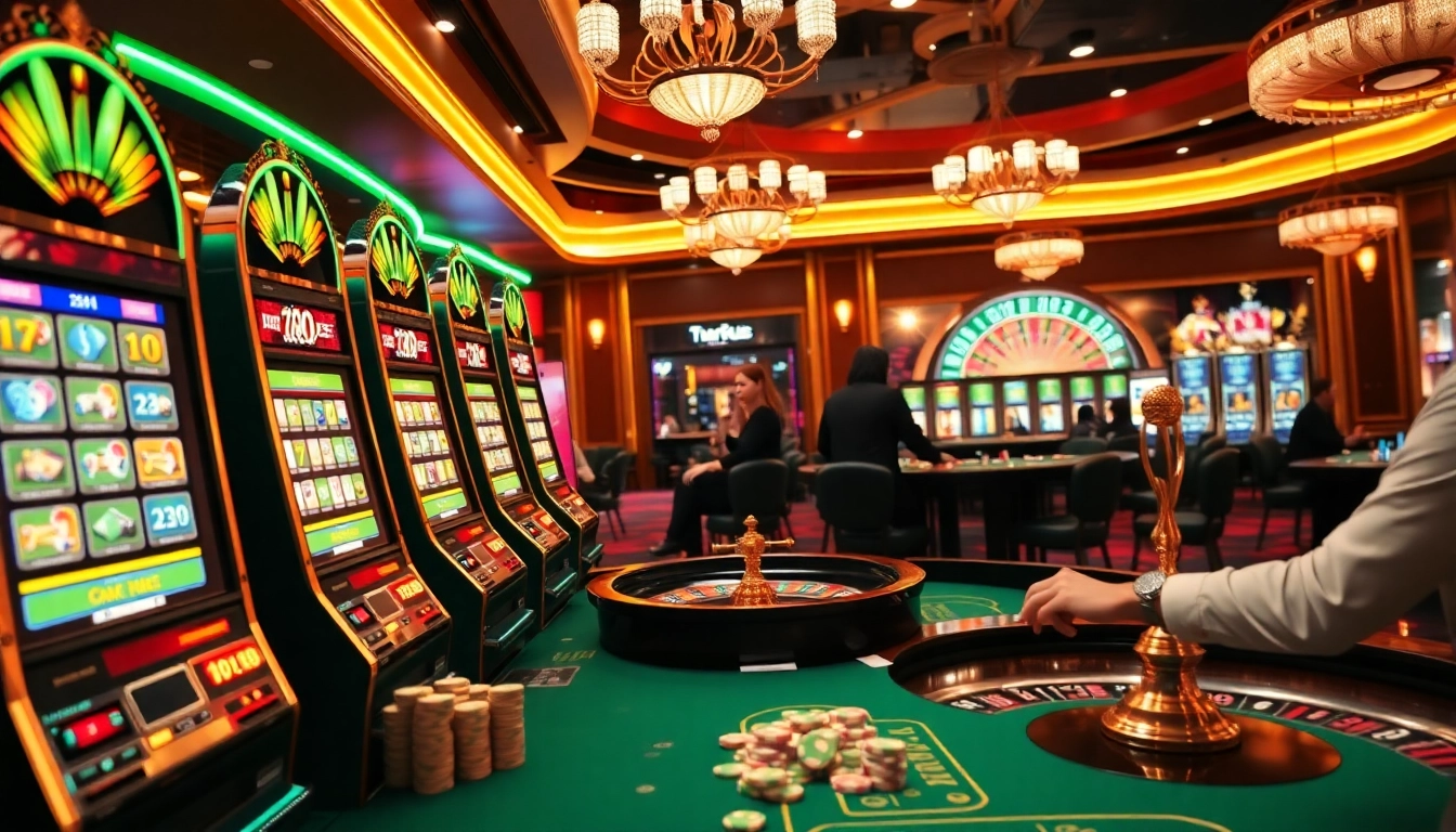 Players enjoying high-stakes gaming at 789club casino with vibrant slot machines and roulette.
