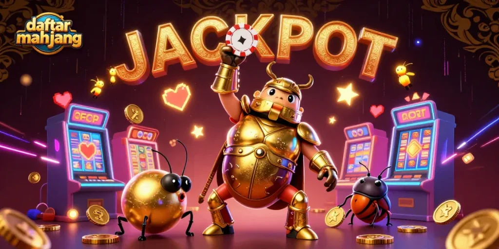 Engage with daftar mahjong in a vibrant 3D illustration featuring tokens in winning poses.