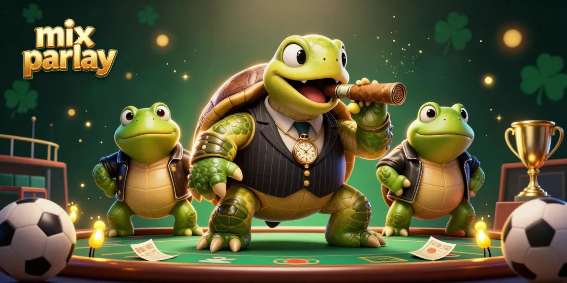 Experience the thrill of mix parlay betting with a dynamic 3D illustration of a mobster turtle and bullfrog enforcers.