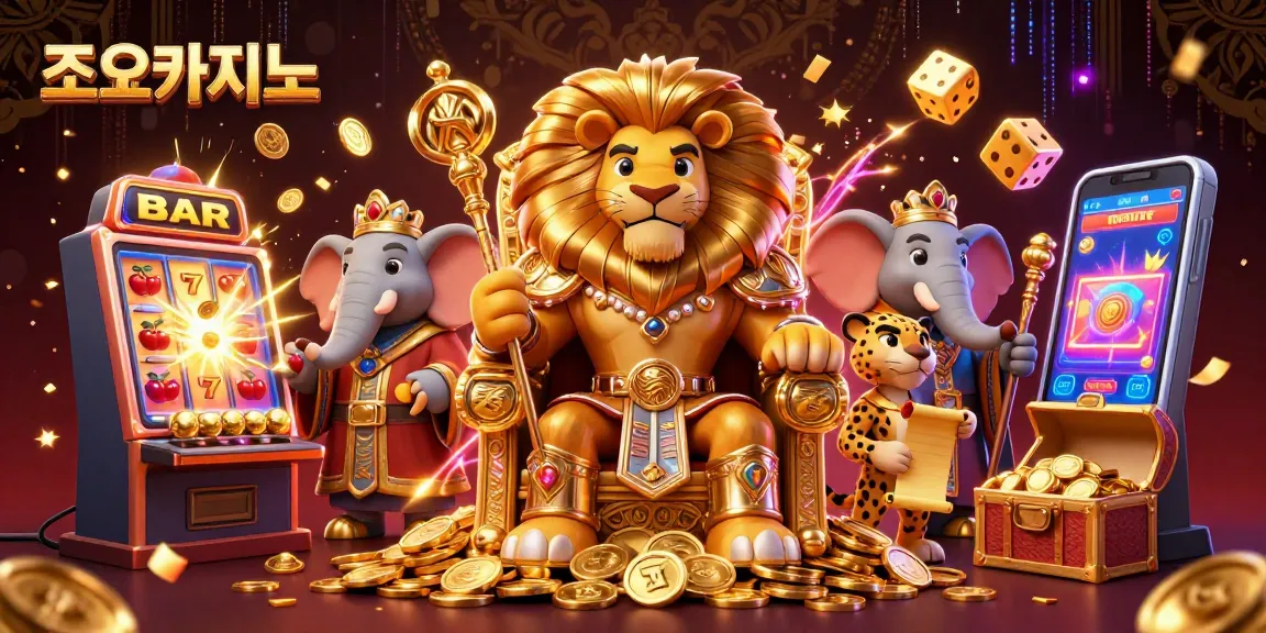 Join the excitement at 조이카지노 with a vivid scene of lively casino action featuring themed characters and game elements.