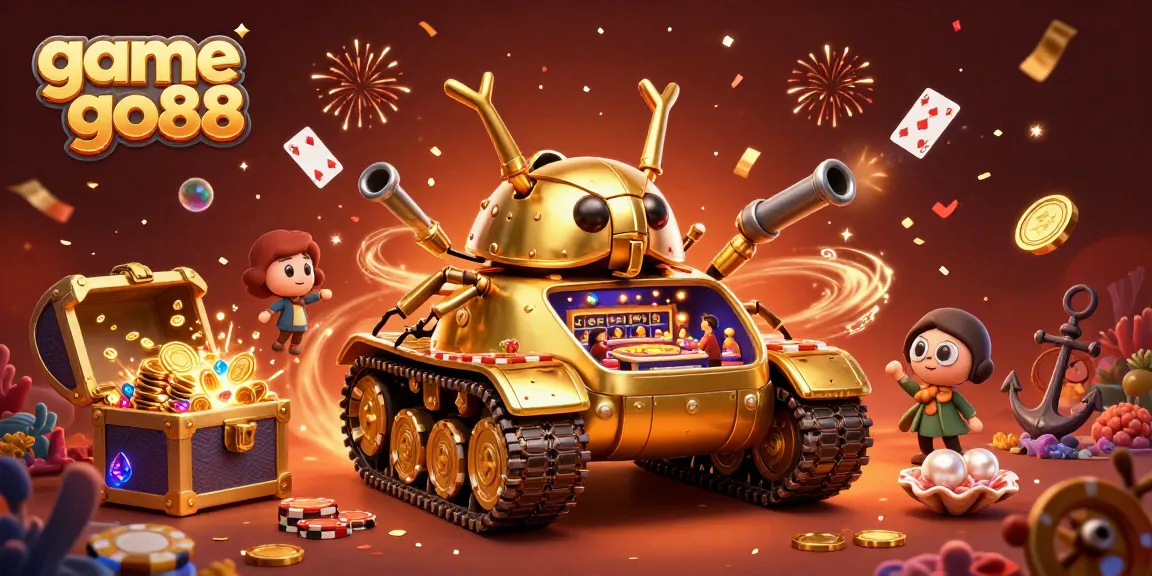 Engage in game go88 with an exciting illustration of a golden beetle tank casino bursting with treasures