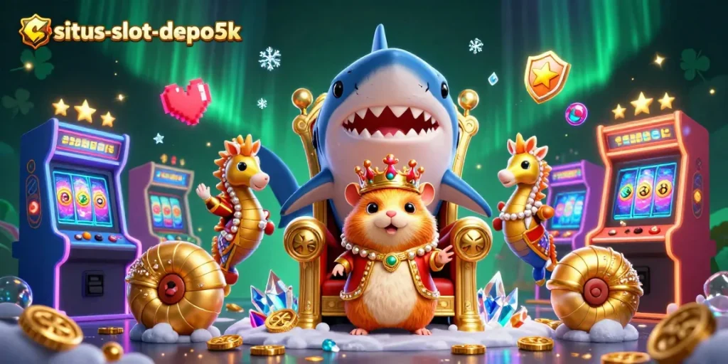 Play exciting slot games at situs-slot-depo5k with high RTP and jackpots in a vibrant 3D casino theme.